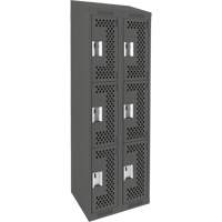 Clean Line Lockers, 3 -tier, Bank of 2, 24" x 18" x 78", Steel, Charcoal, Rivet (Assembled), Perforated Seaboard Timber Mart