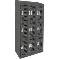 Clean Line Lockers, 3 -tier, Bank of 3, 36" x 18" x 78", Steel, Charcoal, Rivet (Assembled), Perforated Seaboard Timber Mart