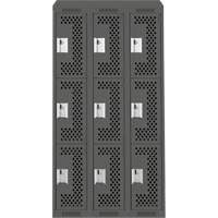 Clean Line Lockers, 3 -tier, Bank of 3, 36" x 18" x 78", Steel, Charcoal, Rivet (Assembled), Perforated Seaboard Timber Mart