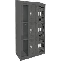Clean Line Lockers, 3 -tier, Bank of 3, 36" x 18" x 78", Steel, Charcoal, Rivet (Assembled), Perforated Seaboard Timber Mart