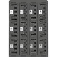Clean Line Lockers, 3 -tier, Bank of 4, 48" x 18" x 78", Steel, Charcoal, Rivet (Assembled), Perforated Seaboard Timber Mart