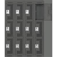 Clean Line Lockers, 3 -tier, Bank of 4, 48" x 18" x 78", Steel, Charcoal, Rivet (Assembled), Perforated Seaboard Timber Mart