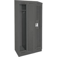 Clean Line Lockers, Bank of 3, 36" x 12" x 82", Steel, Charcoal, Rivet (Assembled), Perforated Seaboard Timber Mart