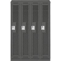 Clean Line Lockers, Bank of 4, 48" x 12" x 82", Steel, Charcoal, Rivet (Assembled), Perforated Seaboard Timber Mart