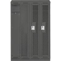 Clean Line Lockers, Bank of 4, 48" x 12" x 82", Steel, Charcoal, Rivet (Assembled), Perforated Seaboard Timber Mart