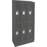 Clean Line Lockers, 2 -tier, Bank of 3, 36" x 15" x 82", Steel, Charcoal, Rivet (Assembled), Perforated Seaboard Timber Mart