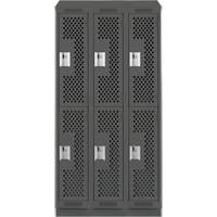 Clean Line Lockers, 2 -tier, Bank of 3, 36" x 15" x 82", Steel, Charcoal, Rivet (Assembled), Perforated Seaboard Timber Mart