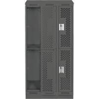 Clean Line Lockers, 2 -tier, Bank of 3, 36" x 15" x 82", Steel, Charcoal, Rivet (Assembled), Perforated Seaboard Timber Mart