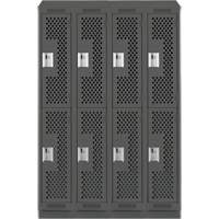 Clean Line Lockers, 2 -tier, Bank of 4, 48" x 15" x 82", Steel, Charcoal, Rivet (Assembled), Perforated Seaboard Timber Mart