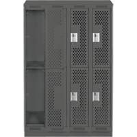 Clean Line Lockers, 2 -tier, Bank of 4, 48" x 15" x 82", Steel, Charcoal, Rivet (Assembled), Perforated Seaboard Timber Mart