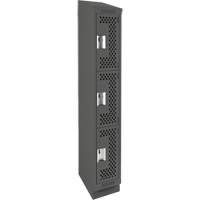 Clean Line Lockers, 3 -tier, 12" x 18" x 82", Steel, Charcoal, Rivet (Assembled), Perforated Seaboard Timber Mart