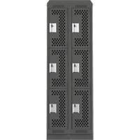 Clean Line Lockers, 3 -tier, Bank of 2, 24" x 18" x 82", Steel, Charcoal, Rivet (Assembled), Perforated Seaboard Timber Mart