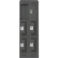 Clean Line Lockers, 3 -tier, Bank of 2, 24" x 18" x 82", Steel, Charcoal, Rivet (Assembled), Perforated Seaboard Timber Mart
