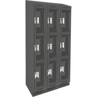 Clean Line Lockers, 3 -tier, Bank of 3, 36" x 18" x 82", Steel, Charcoal, Rivet (Assembled), Perforated Seaboard Timber Mart