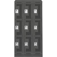 Clean Line Lockers, 3 -tier, Bank of 3, 36" x 18" x 82", Steel, Charcoal, Rivet (Assembled), Perforated Seaboard Timber Mart