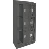 Clean Line Lockers, 3 -tier, Bank of 3, 36" x 18" x 82", Steel, Charcoal, Rivet (Assembled), Perforated Seaboard Timber Mart