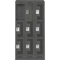 Clean Line Lockers, 3 -tier, Bank of 3, 36" x 18" x 82", Steel, Charcoal, Rivet (Assembled), Perforated Seaboard Timber Mart