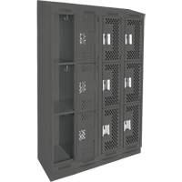 Clean Line Lockers, 3 -tier, Bank of 4, 48" x 18" x 82", Steel, Charcoal, Rivet (Assembled), Perforated Seaboard Timber Mart
