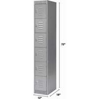 Lockers, 6 -tier, 12" x 18" x 72", Steel, Grey, Knocked Down Seaboard Timber Mart