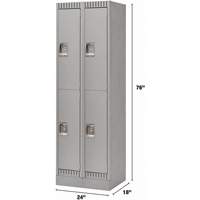 Lockers, 2 -tier, Bank of 2, 24" x 18" x 76", Steel, Grey, Knocked Down Seaboard Timber Mart