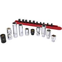 Chrome Finish Socket Set with Rail, 10 Pieces, 1/4"/3/8" Drive Size Seaboard Timber Mart