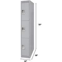 Lockers, 3 -tier, 12" x 18" x 72", Steel, Grey, Knocked Down Seaboard Timber Mart