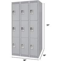 Lockers, 3 -tier, Bank of 3, 36" x 18" x 72", Steel, Grey, Knocked Down Seaboard Timber Mart