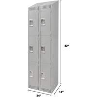 Lockers, 3 -tier, Bank of 2, 24" x 18" x 82", Steel, Grey, Knocked Down Seaboard Timber Mart