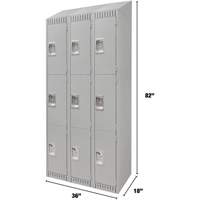 Lockers, 3 -tier, Bank of 3, 36" x 18" x 82", Steel, Grey, Knocked Down Seaboard Timber Mart