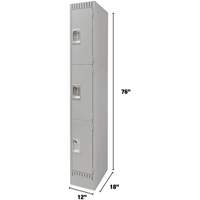 Lockers, 3 -tier, 12" x 18" x 76", Steel, Grey, Knocked Down Seaboard Timber Mart