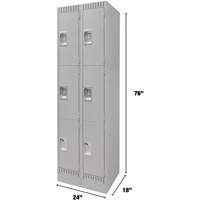 Lockers, 3 -tier, Bank of 2, 24" x 18" x 76", Steel, Grey, Knocked Down Seaboard Timber Mart