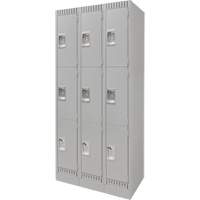 Lockers, 3 -tier, Bank of 3, 36" x 18" x 76", Steel, Grey, Knocked Down Seaboard Timber Mart