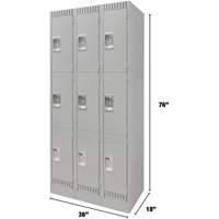 Lockers, 3 -tier, Bank of 3, 36" x 18" x 76", Steel, Grey, Knocked Down Seaboard Timber Mart