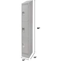 Lockers, 3 -tier, 12" x 18" x 86", Steel, Grey, Knocked Down Seaboard Timber Mart