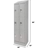 Lockers, 3 -tier, Bank of 2, 24" x 18" x 86", Steel, Grey, Knocked Down Seaboard Timber Mart