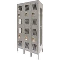 Casiers ventil&eacute;s, 2 niveaux, Bloc de 3, 36" x 18" x 78", Acier, Gris, D&eacute;mont&eacute;, Perfor&eacute; Seaboard Timber Mart