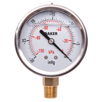 Pressure Gauges, 2-1/2" , 30" Hg-0" Vac., Bottom Mount, Liquid Filled Analogue Seaboard Timber Mart