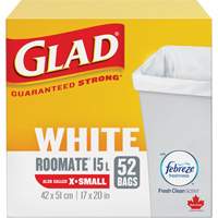 Tr&egrave;s petits sacs &agrave; ordures 15 L avec Febreze, R&eacute;gulier, 17" la x 20" lo, Blanc Seaboard Timber Mart