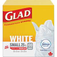 Petits sacs &agrave; ordures 25 L avec Febreze, R&eacute;gulier, 20" la x 20" lo, Blanc Seaboard Timber Mart