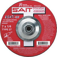 A24T Tough Grind Grinding Wheel, 4-1/2" x 1/4", 7/8" Arbor, Aluminum Oxide, Type 27 Seaboard Timber Mart
