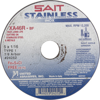 Cut-Off Wheel Contaminant-Free ZA46R, 15" x 1/16", 7/8" Arbor, Type 1, Aluminum Oxide, 12200 RPM Seaboard Timber Mart