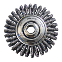 Brosse &agrave; fils nou&eacute;s TufBrush, Dia. 4", Fils 0,02", Arbre 5/8"-11, Acier Seaboard Timber Mart