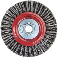 Brosse &agrave; fils nou&eacute;s pour cordons de soudure pour meuleuse angulaire, Dia. 4", Fils 0,02", Arbre 5/8"-11, Acier Seaboard Timber Mart