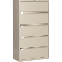 Lateral Filing Cabinet, Steel, 5 Drawers, 36" W x 18" D x 65-1/2" H, Beige Seaboard Timber Mart
