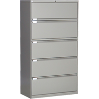 Lateral Filing Cabinet, Steel, 5 Drawers, 36" W x 18" D x 65-1/2" H, Grey Seaboard Timber Mart