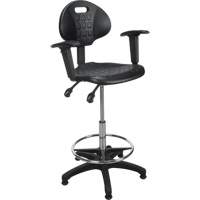 Heavy-Duty Ergonomic Stool with Adjustable Arm Rests, Stationary, Adjustable, 39" - 48", Polyurethane Seat, Black Seaboard Timber Mart