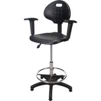 Heavy-Duty Ergonomic Stool with Adjustable Arm Rests, Stationary, Adjustable, 39" - 48", Polyurethane Seat, Black Seaboard Timber Mart