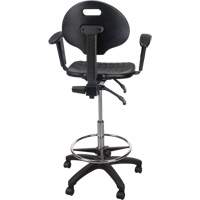 Heavy-Duty Ergonomic Stool with Adjustable Arm Rests & Nylon Stem Casters, Mobile, Adjustable, 39" - 48", Polyurethane Seat, Black Seaboard Timber Mart