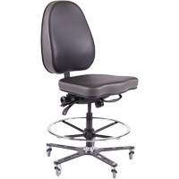 TF180 Ergonomic Industrial Chair, Mobile, Adjustable, Vinyl Seat, Black Seaboard Timber Mart
