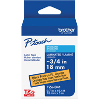 Ruban lamin&eacute; TZe-B41 pour &eacute;tiqueteuses P-Touch compatibles avec les rubans TZe, Noir sur orange fluorescent, Largeur de 0,7" Seaboard Timber Mart
